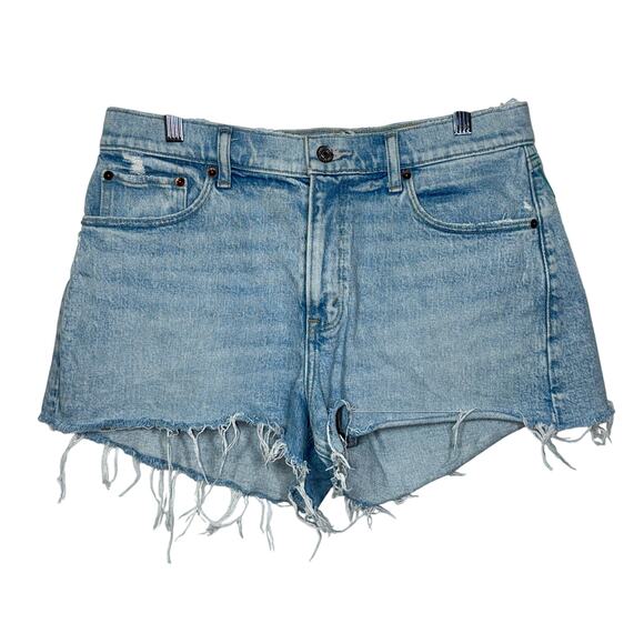 Abercrombie & Fitch Curve Love Mom Mid Rise Blue Denim Jean Shorts Womens 30 10 - Picture 1 of 6